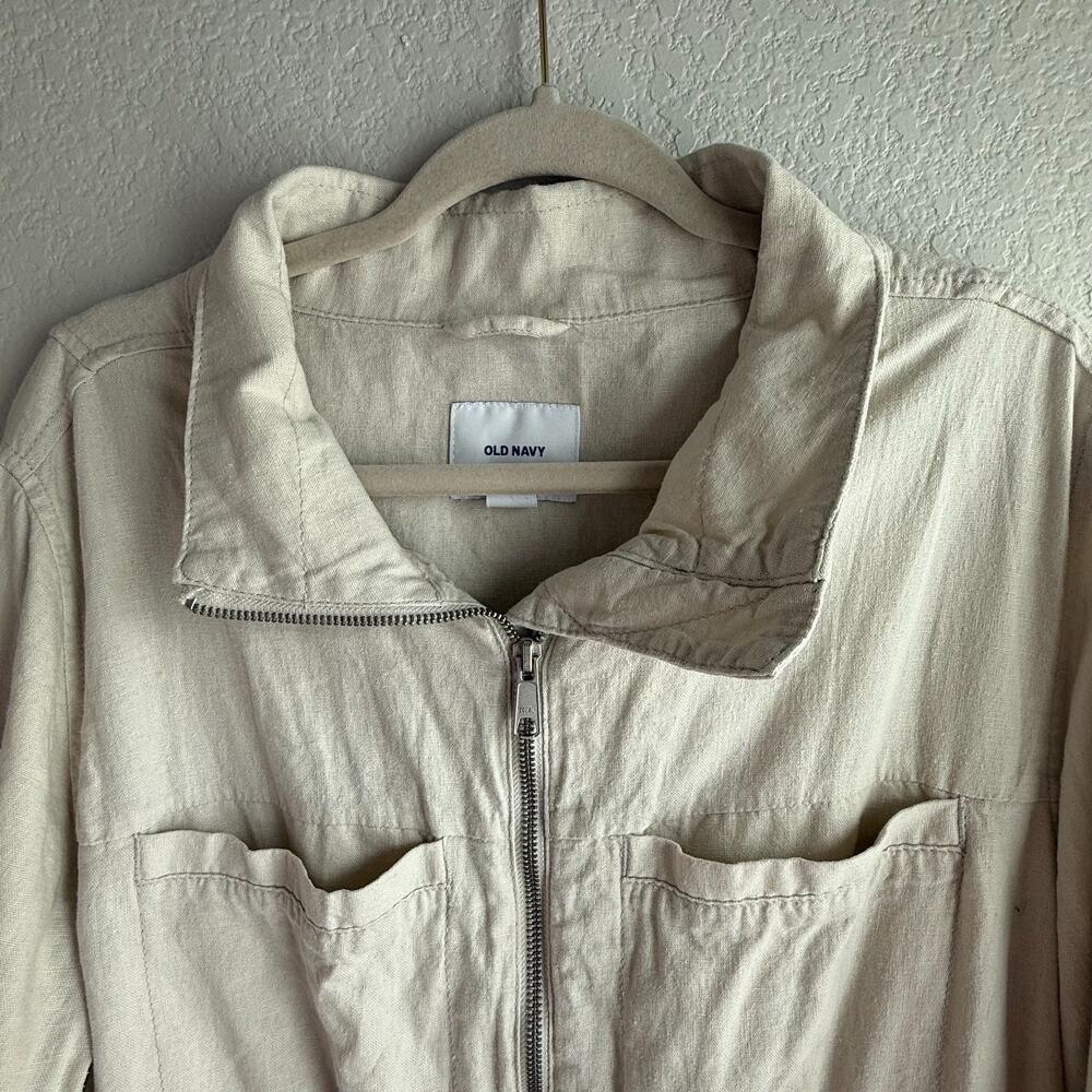 Old Navy Women’s XL Utility Jacket Beige Linen Blend Zip Front Drawstring Waist - Picture 4 of 7